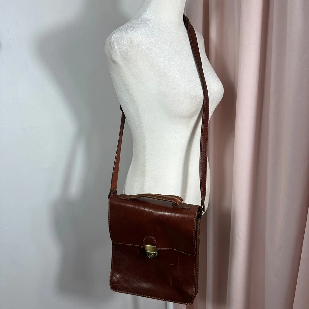 Vintage Genuine Leather Organizer Crossbody Bag Brown Messenger Purse Travel